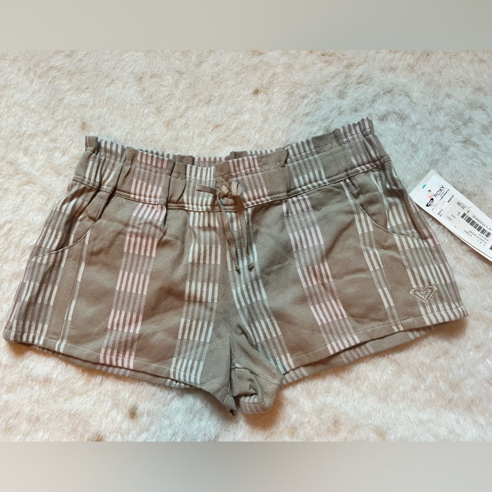 Roxy girls plaid cotton shorts, size 12 NWT
